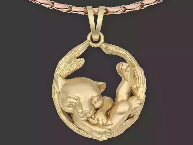 tiger baby pendant Silver Gold  Print