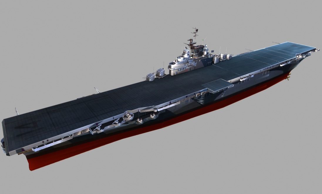  USS Ticonderoga CV-14 Aircraft Carrier Low-poly 3D model_5