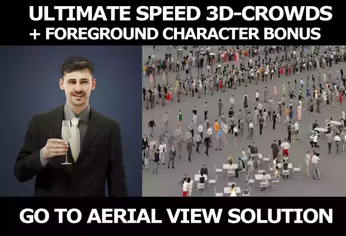 3d crowds and Posture a Foreground Elegant Man Champagne 3D Model Collection