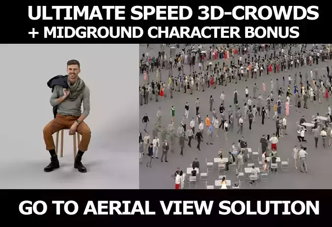 3d crowds and Posture Midground Casual Man Sitting Hipster 3D Model Collection