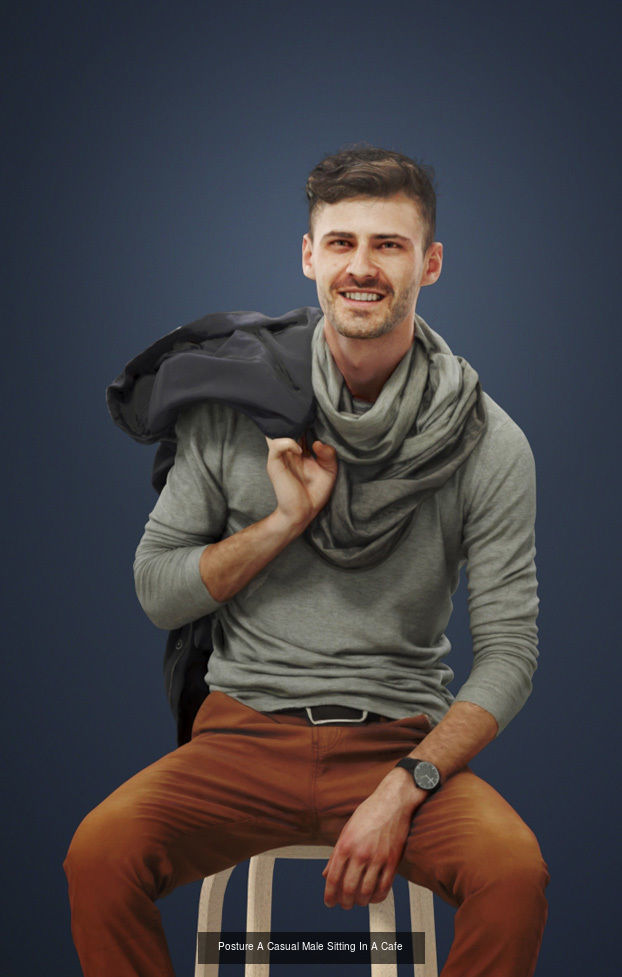 3d crowds and Posture Foreground Casual Man Sitting Hipster 3D Model Collection_1