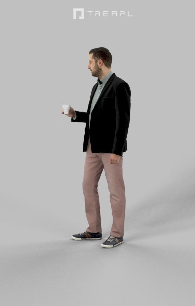 3d crowds and Portrait a midground Smart Casual Man coffee 3D Model Collection_16