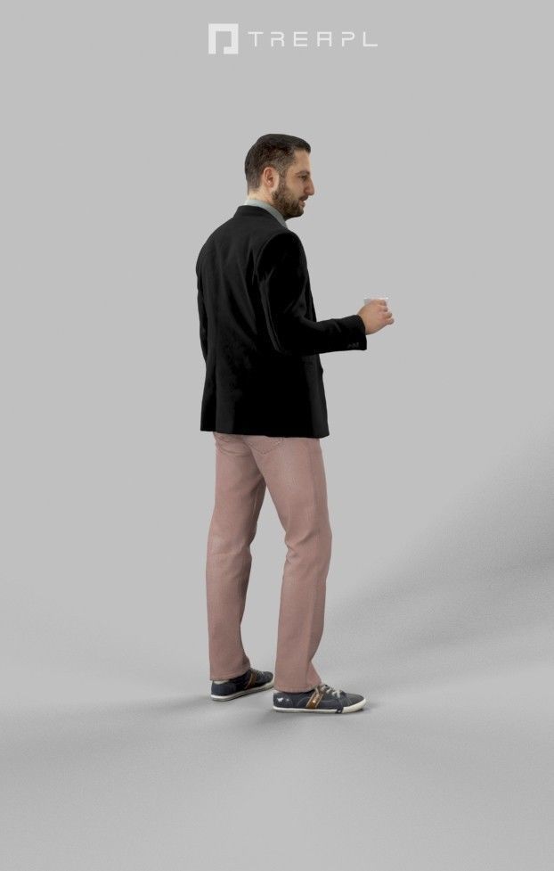3d crowds and Portrait a midground Smart Casual Man coffee 3D Model Collection_12