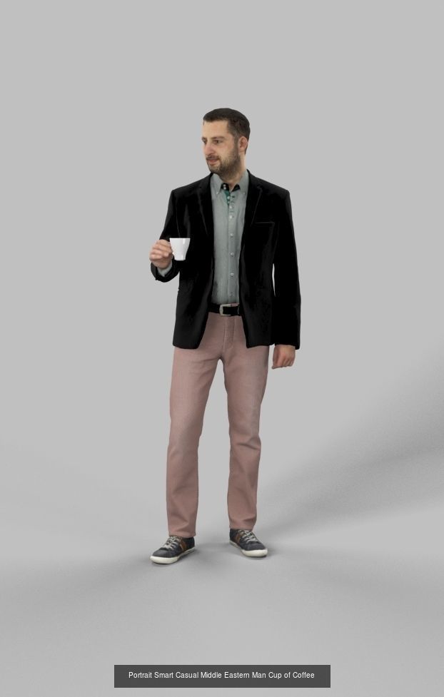3d crowds and Portrait a midground Smart Casual Man coffee 3D Model Collection_1