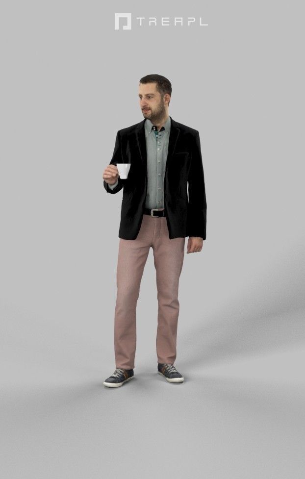 3d crowds and Portrait a midground Smart Casual Man coffee 3D Model Collection_13
