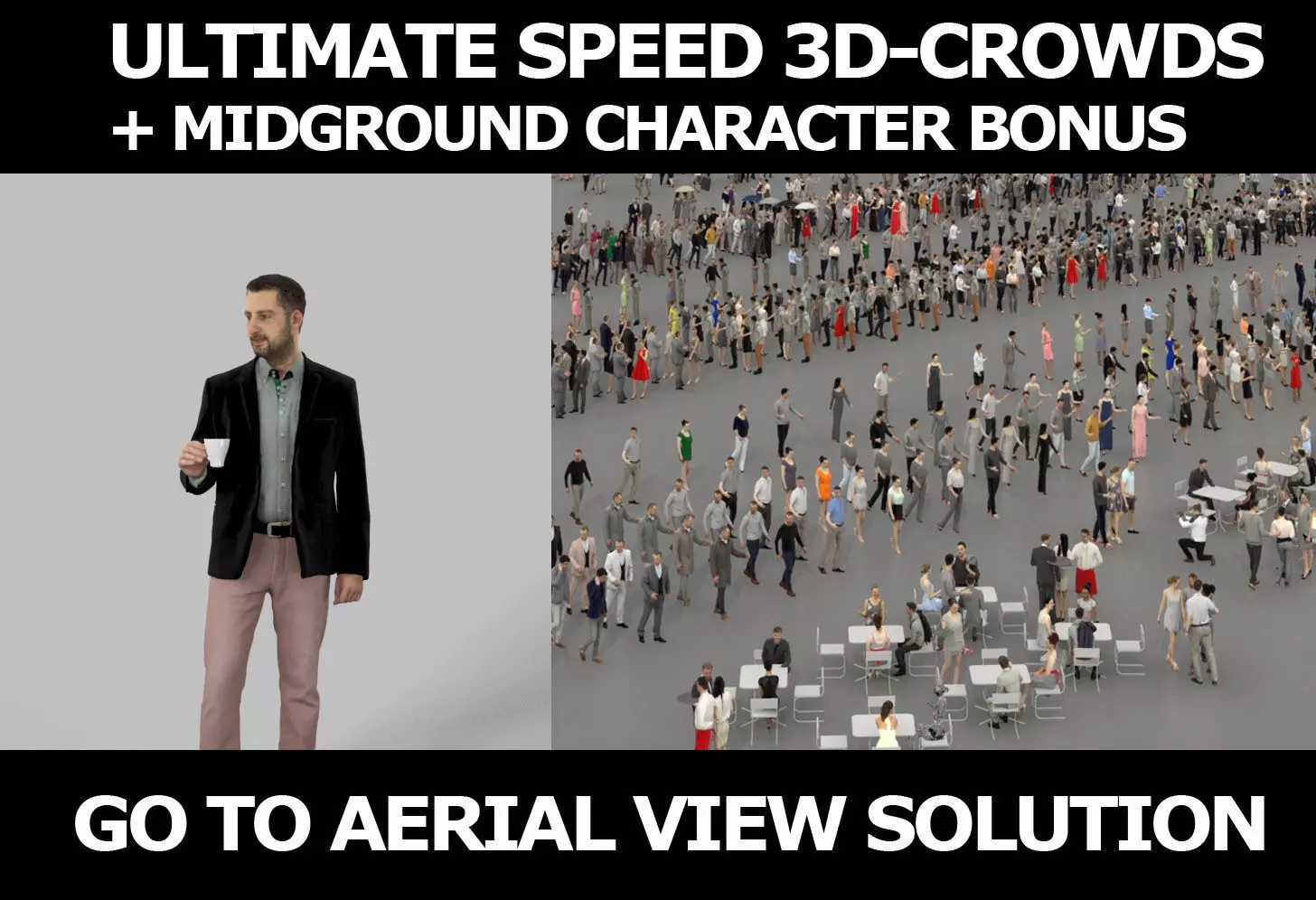 3d crowds and Portrait a midground Smart Casual Man coffee 3D Model Collection_0