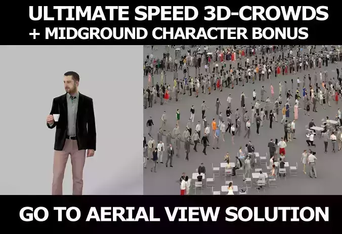 3d crowds and Portrait a midground Smart Casual Man coffee 3D Model Collection