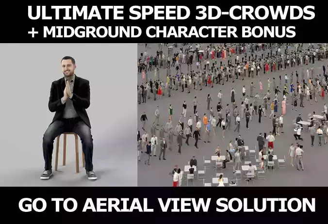 3d people crowds and Portrait midground casual sitting man 3D Model Collection