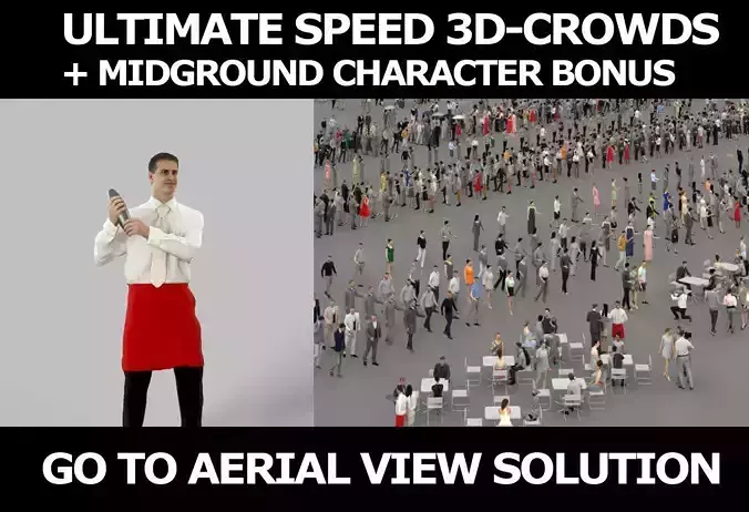 3d people crowds and Romance midground waiter barman shaker 3D Model Collection