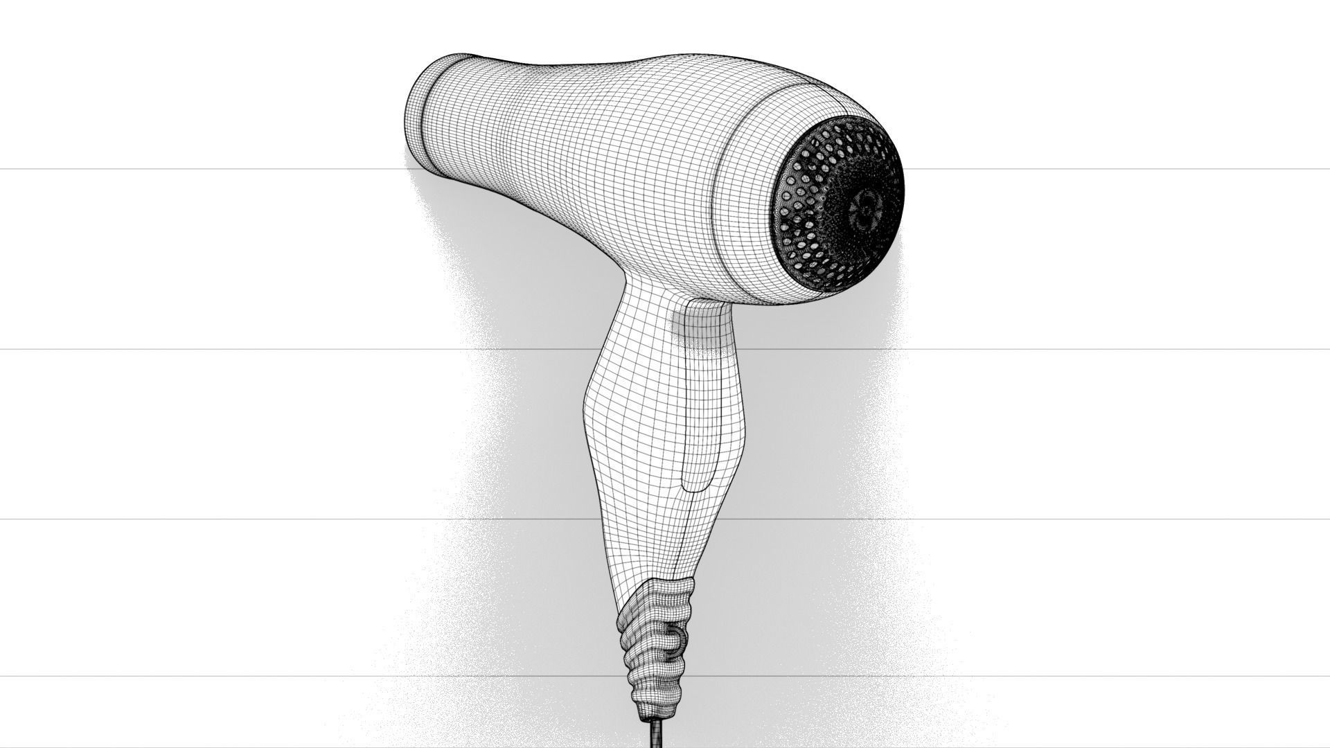 Hair dryer with internal parts and combs 3D model_9