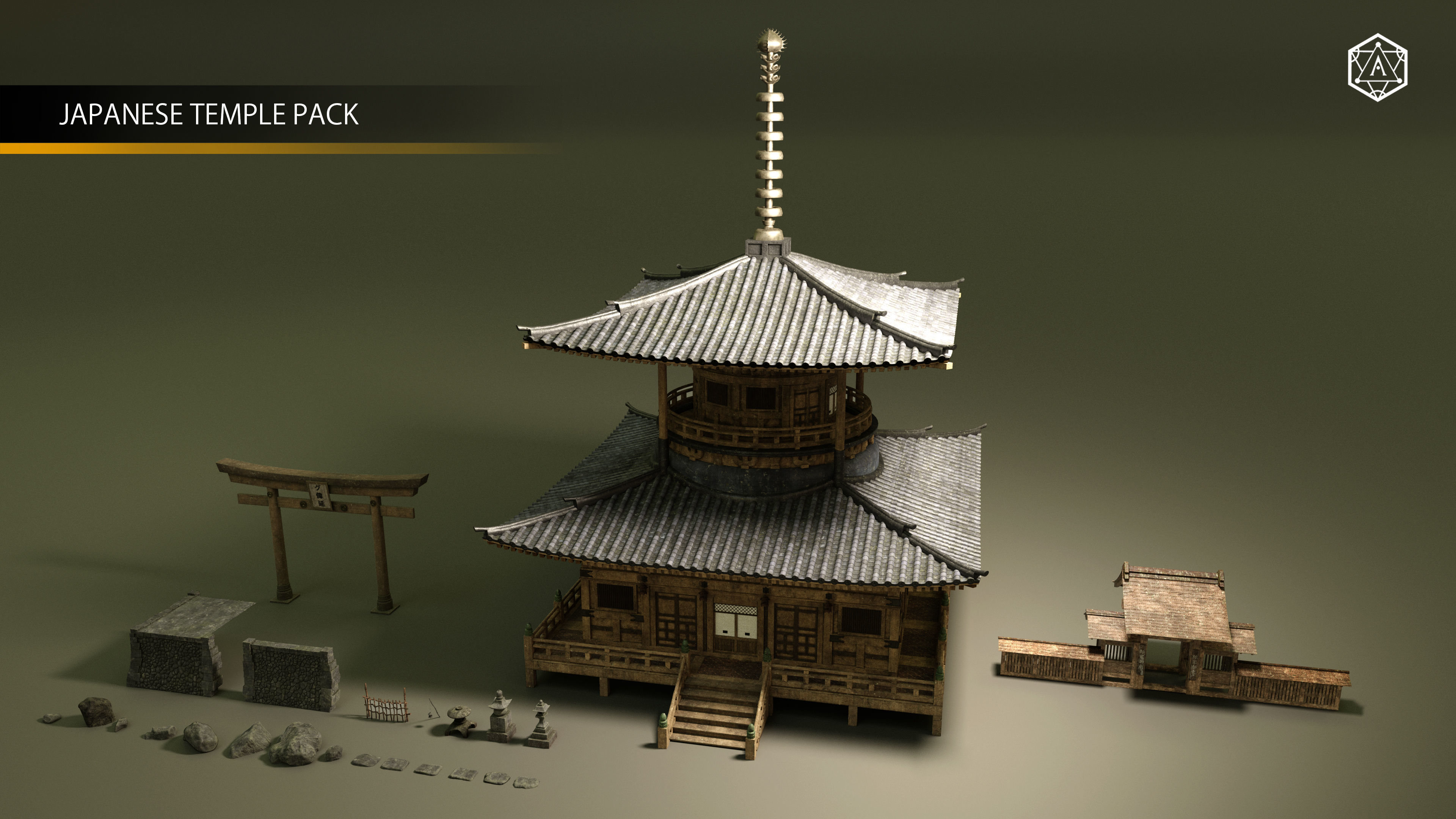 Japanese Temple Pack 3D model_1