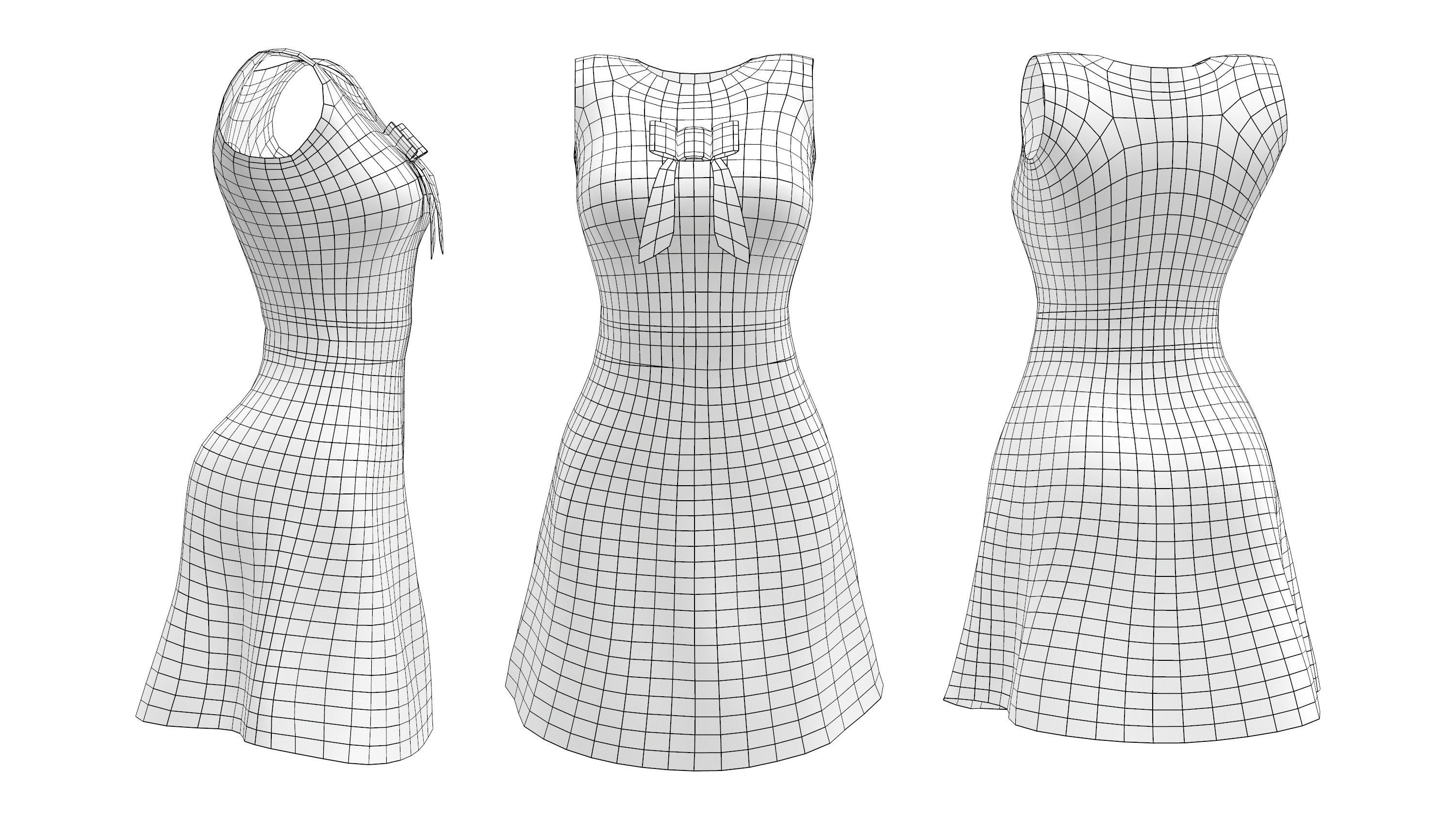 A-Line Dress Low-poly 3D model_4