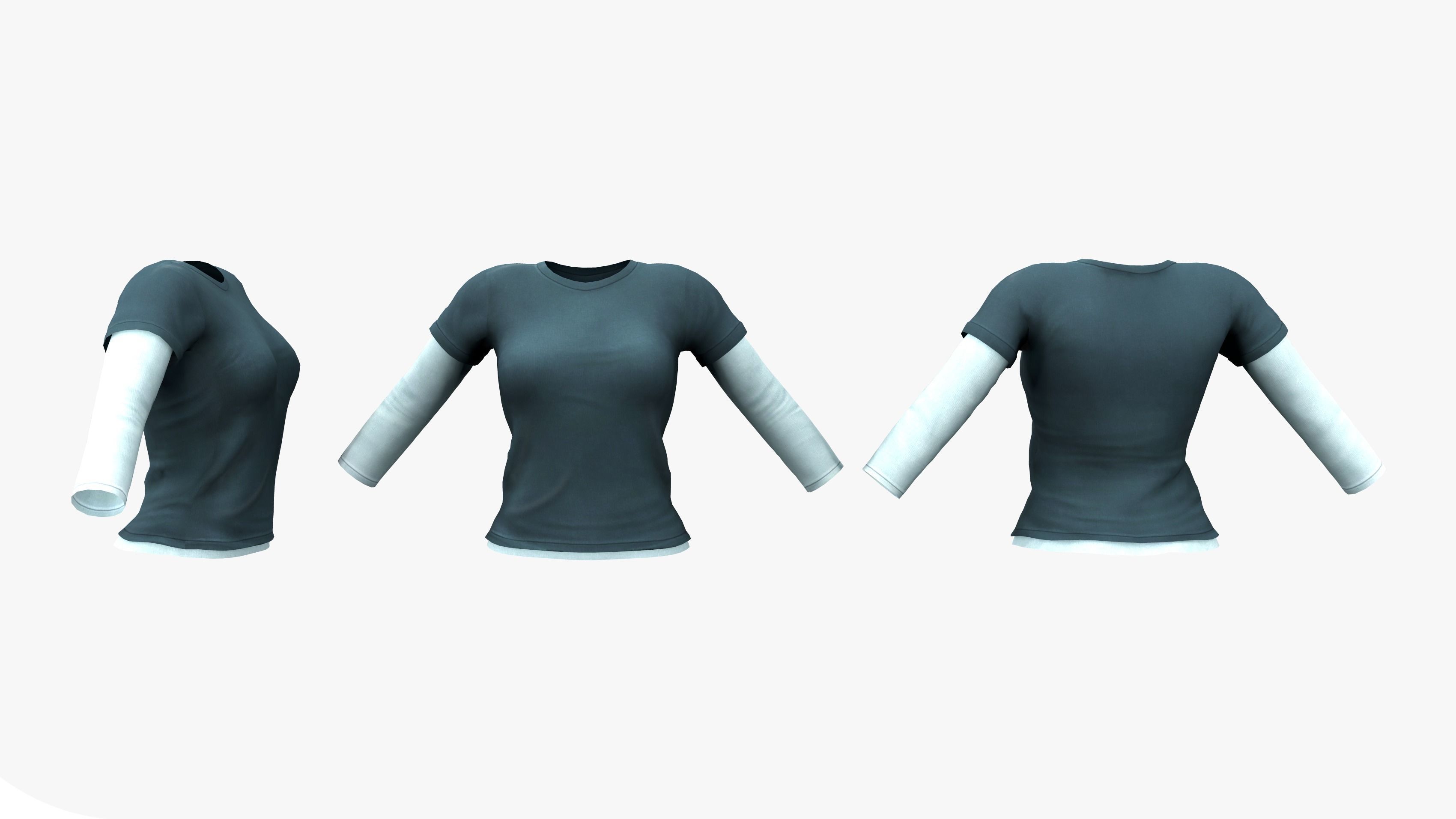 Female Long Sleeve T-shirt 2in1 Low-poly 3D model_2