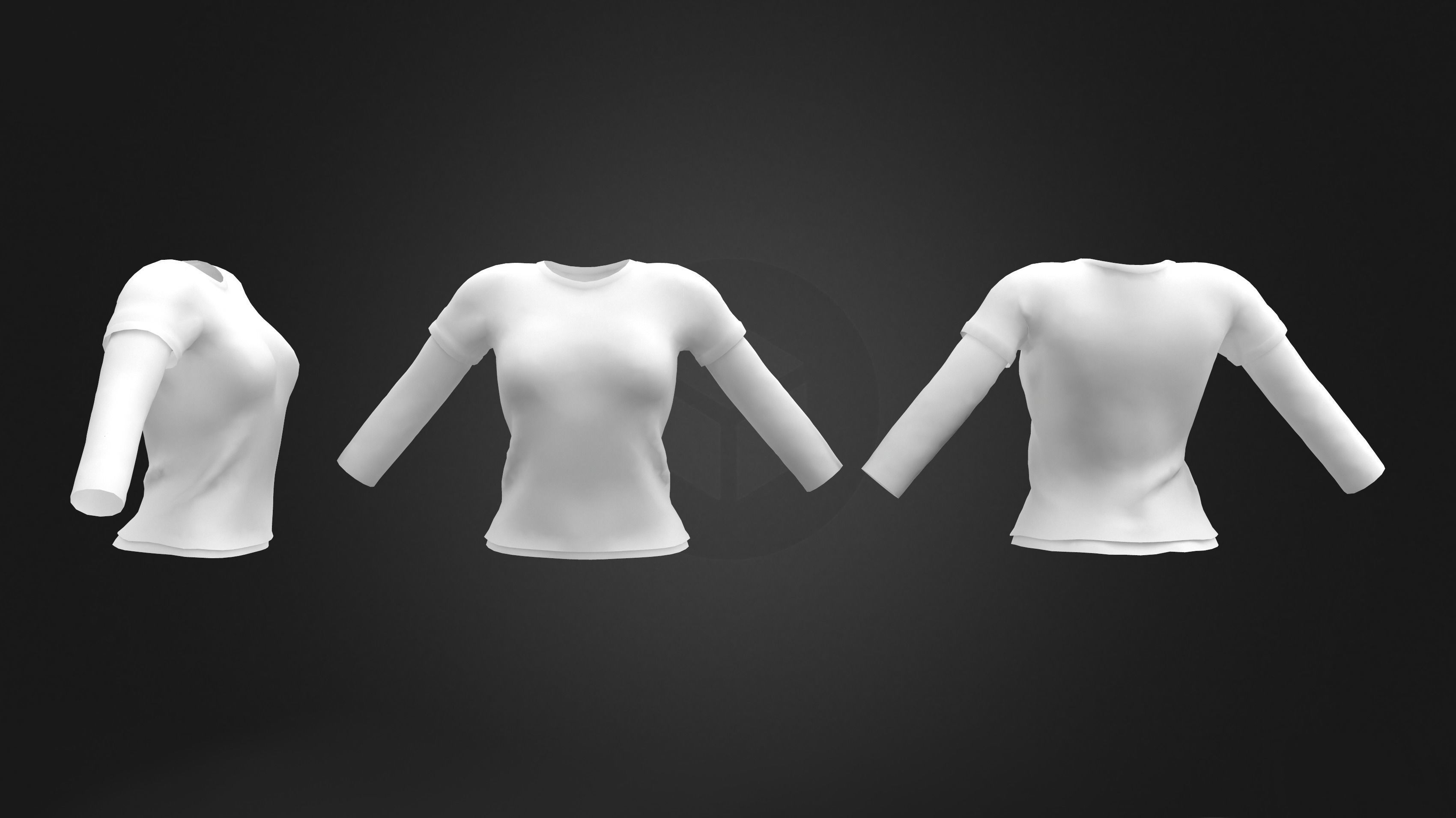 Female Long Sleeve T-shirt 2in1 Low-poly 3D model_5