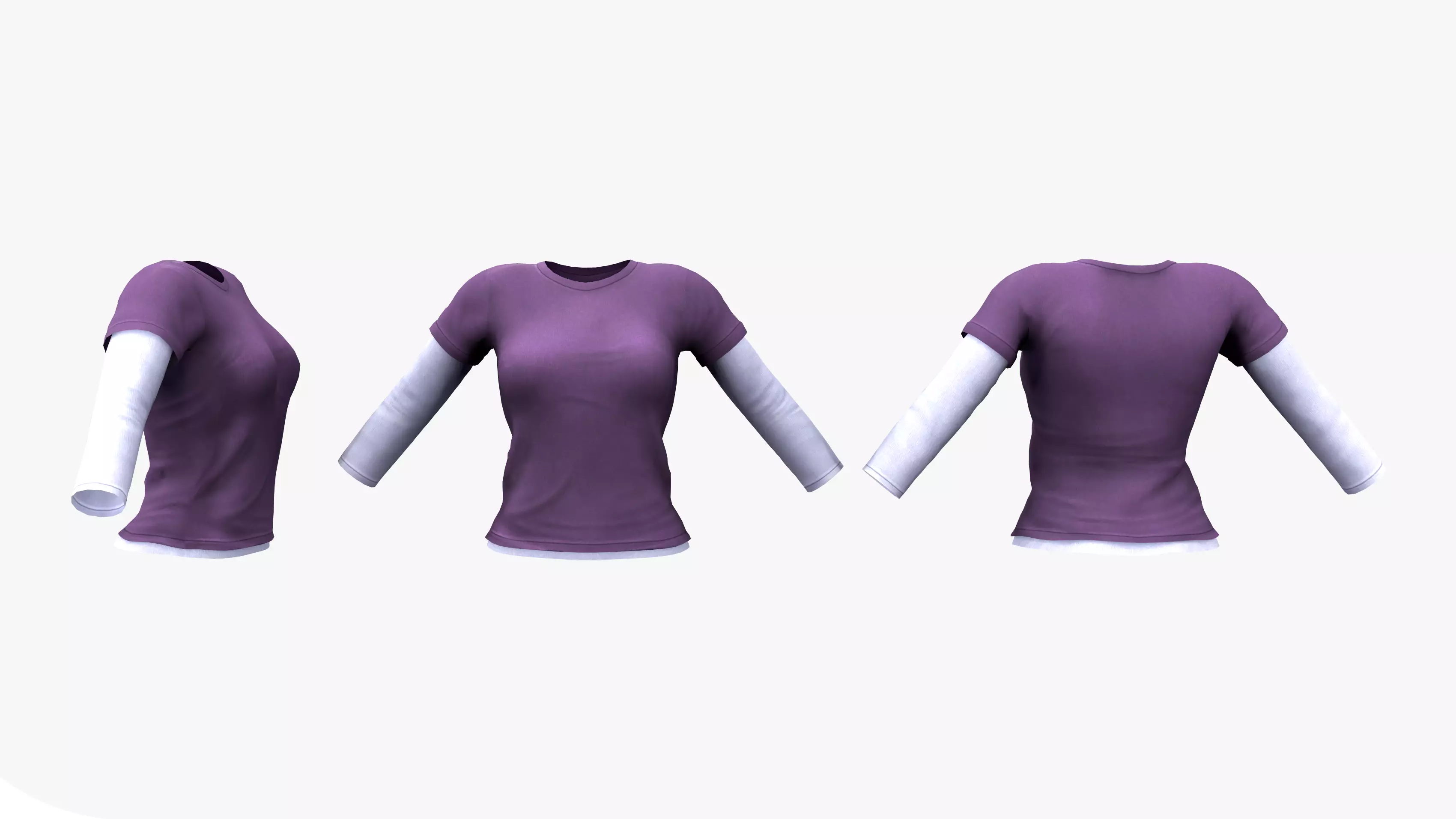 Female Long Sleeve T-shirt 2in1 Low-poly 3D model_0