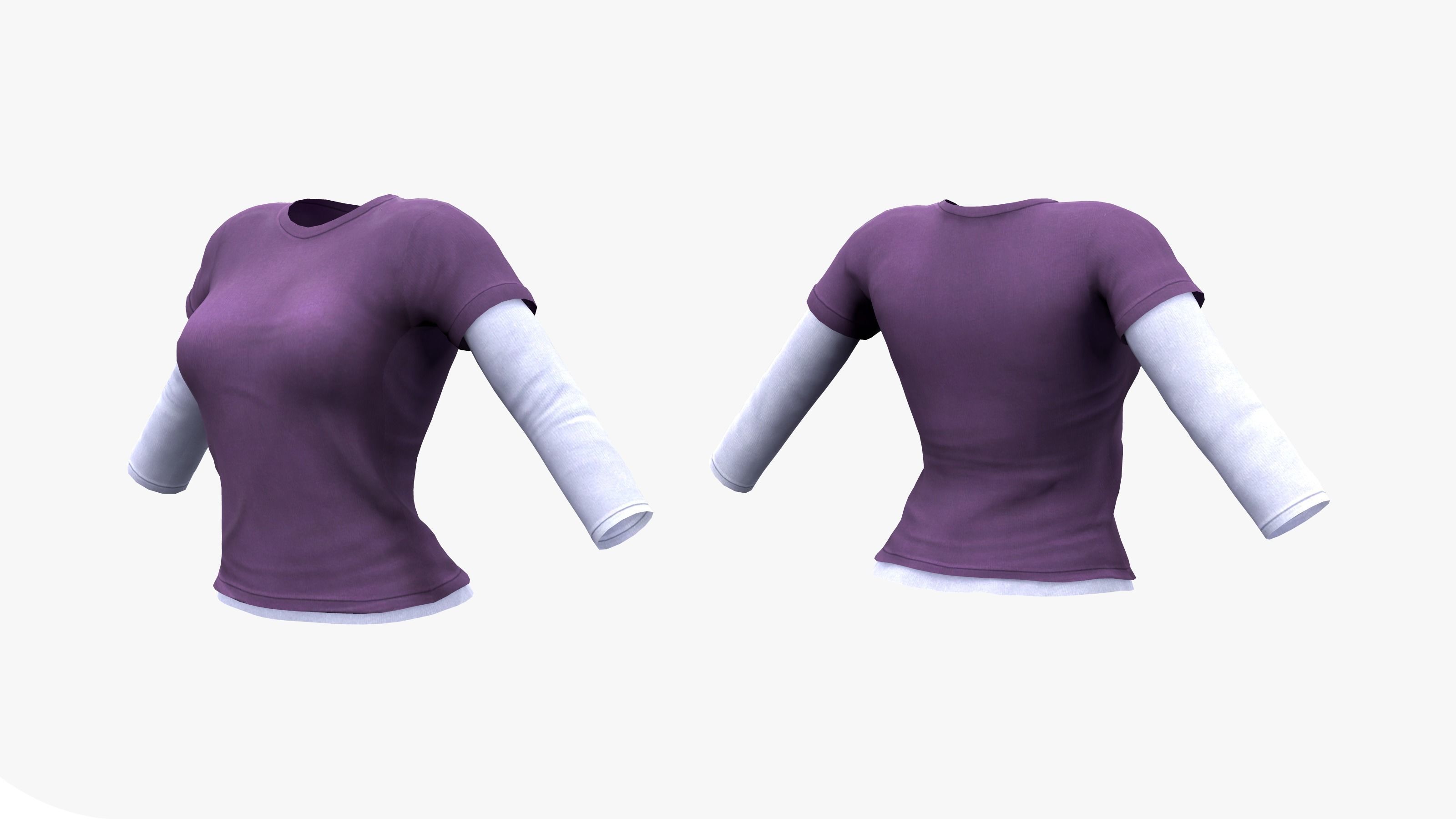 Female Long Sleeve T-shirt 2in1 Low-poly 3D model_3