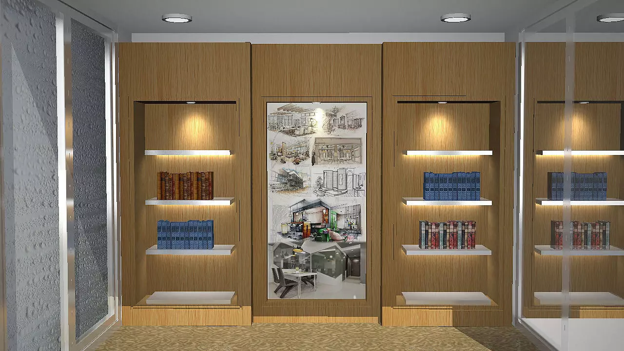 office bookcase with shelves and glass doors Free 3D model_0