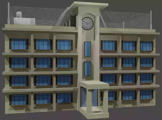 anime school building outside view Free 3D model