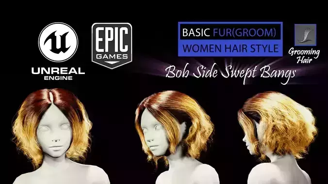 Bob Side Swept Bangs  Unreal Engine 4 Low-poly 3D model