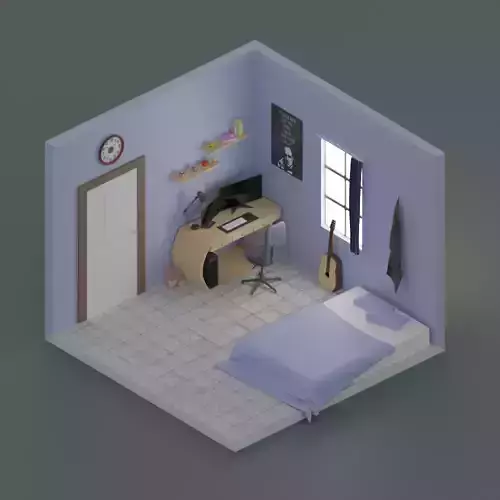 Bedroom room with bed and desk