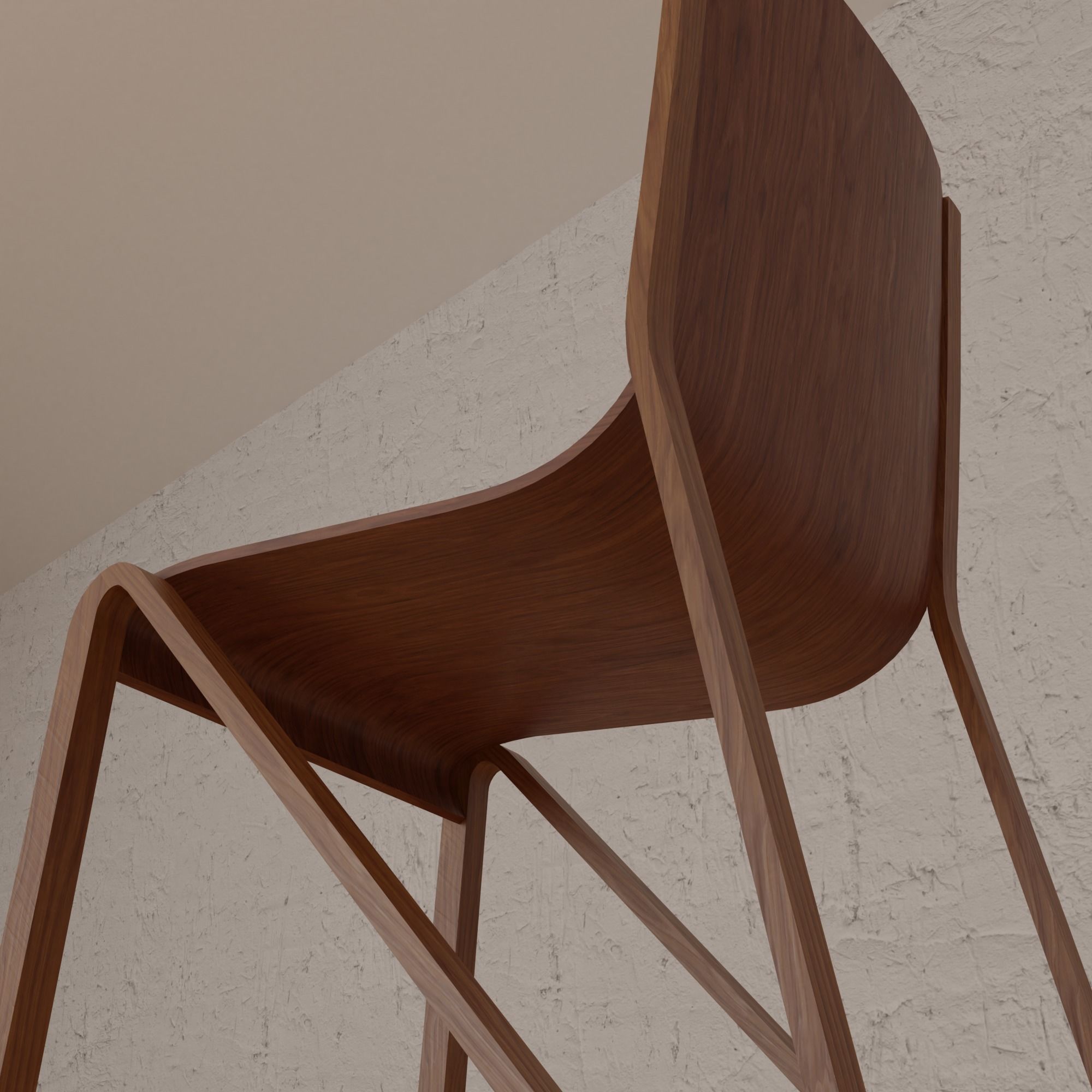 Chair PBR Game ready wooden Low-poly 3D model_4