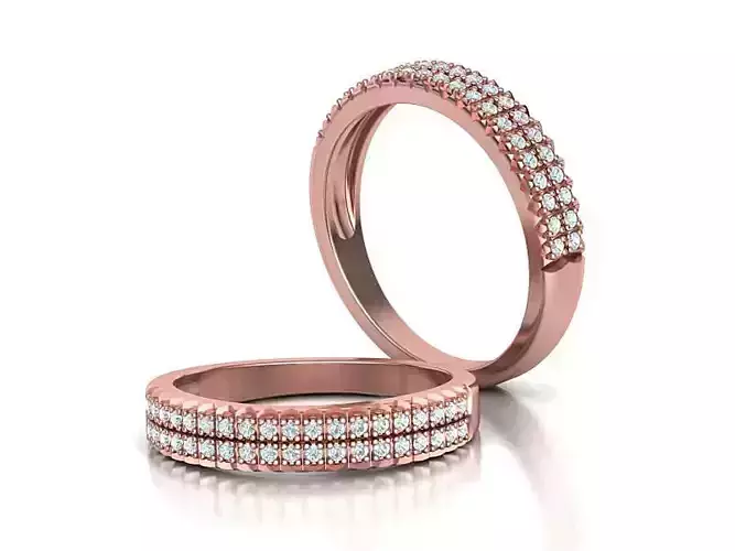 Double Row Diamond Wedding Band Ring 3dmodel