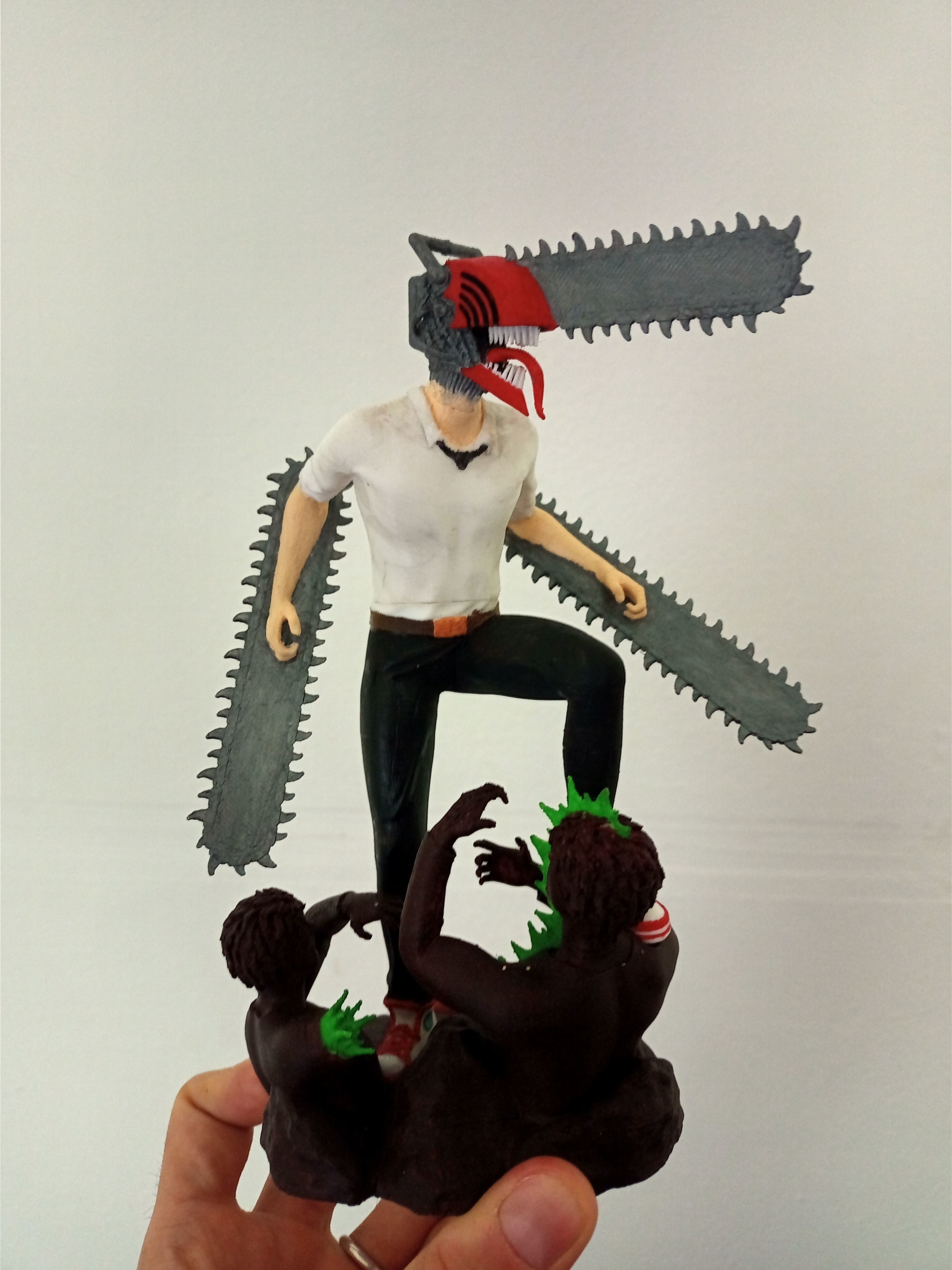 Chainsaw man Diorama Denji vs zombie 3D print model_10