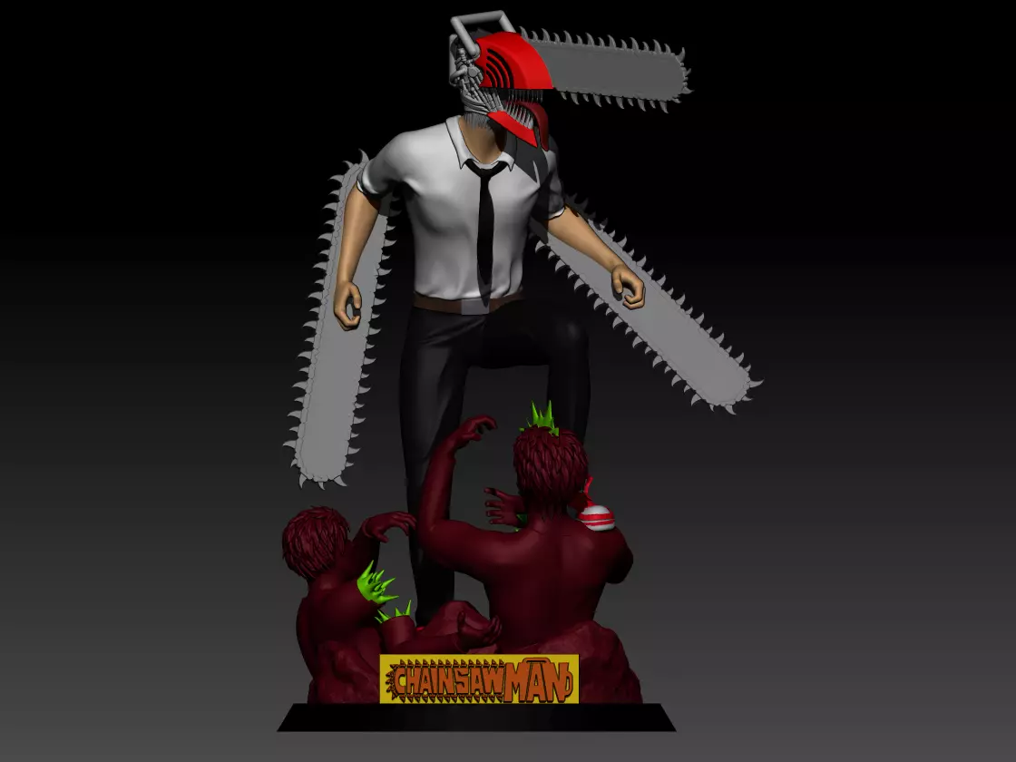Chainsaw man Diorama Denji vs zombie 3D print model_0