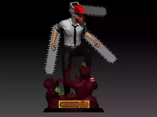 Chainsaw man Diorama Denji vs zombie 3D print model