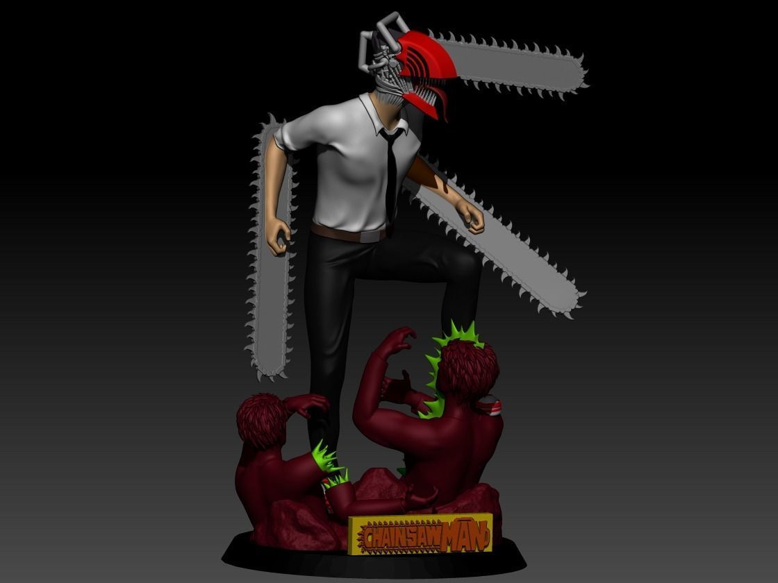 Chainsaw man Diorama Denji vs zombie 3D print model_1