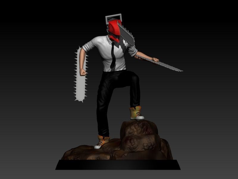 Chainsaw man Diorama Denji vs zombie 3D print model_4