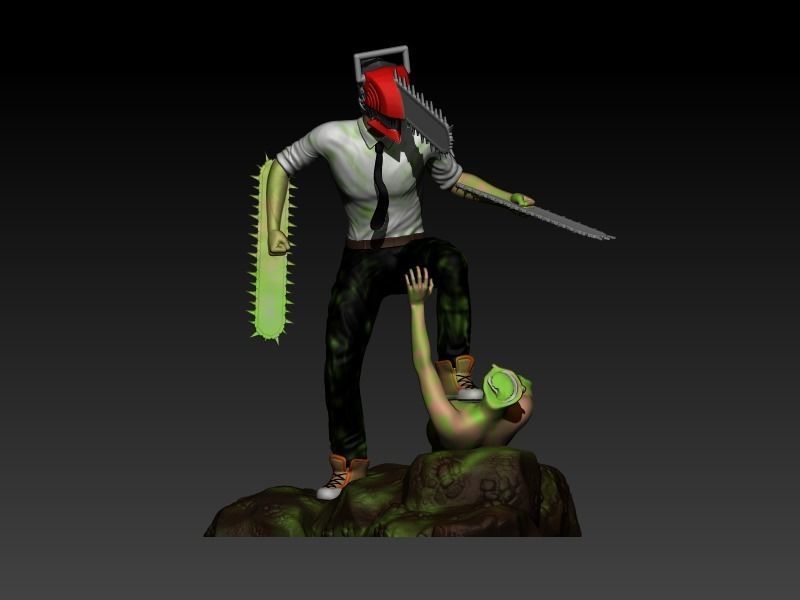 Chainsaw man Diorama Denji vs zombie 3D print model_5