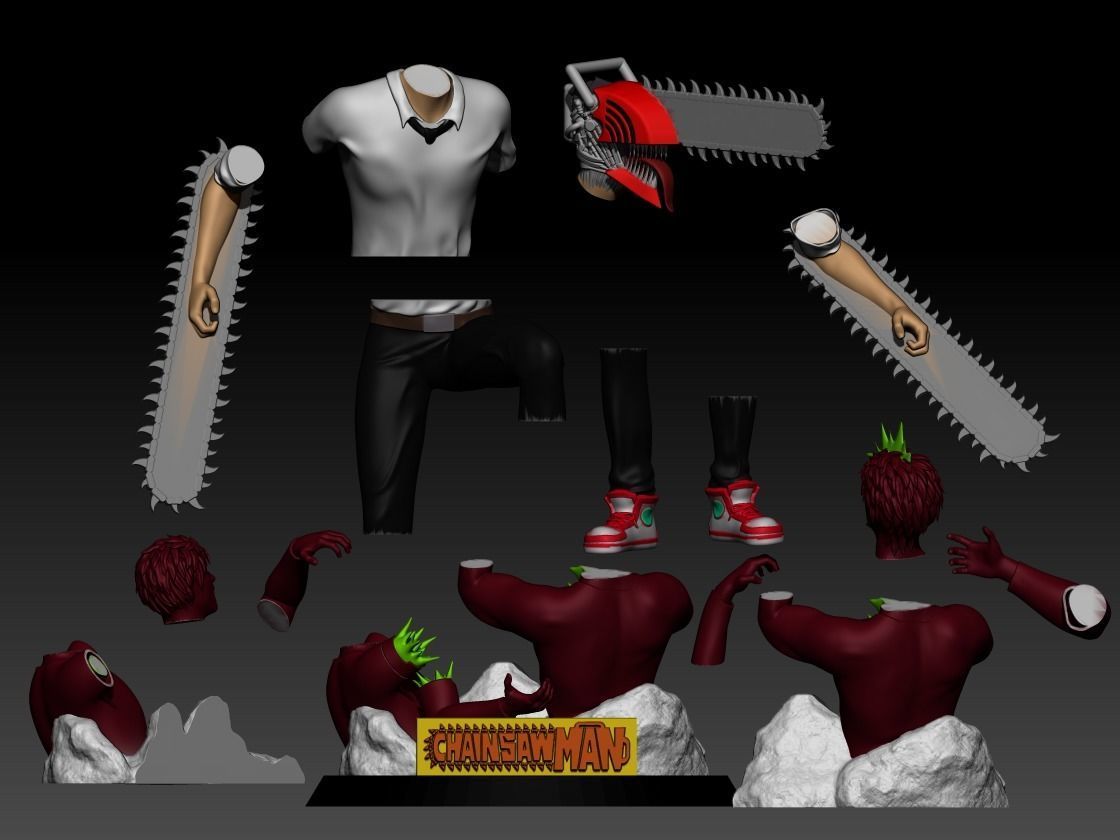 Chainsaw man Diorama Denji vs zombie 3D print model_2