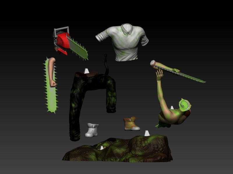 Chainsaw man Diorama Denji vs zombie 3D print model_6