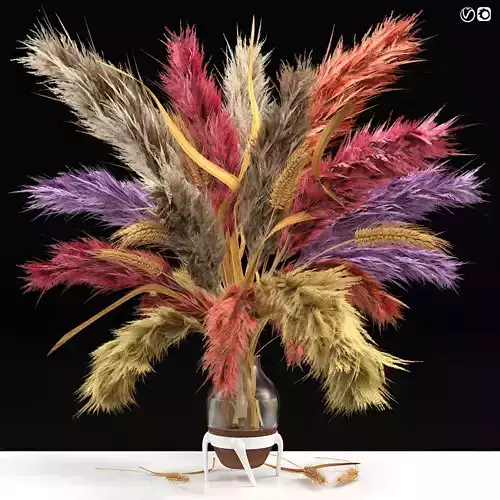 Vase of color pampas grass and Wheat 3D model