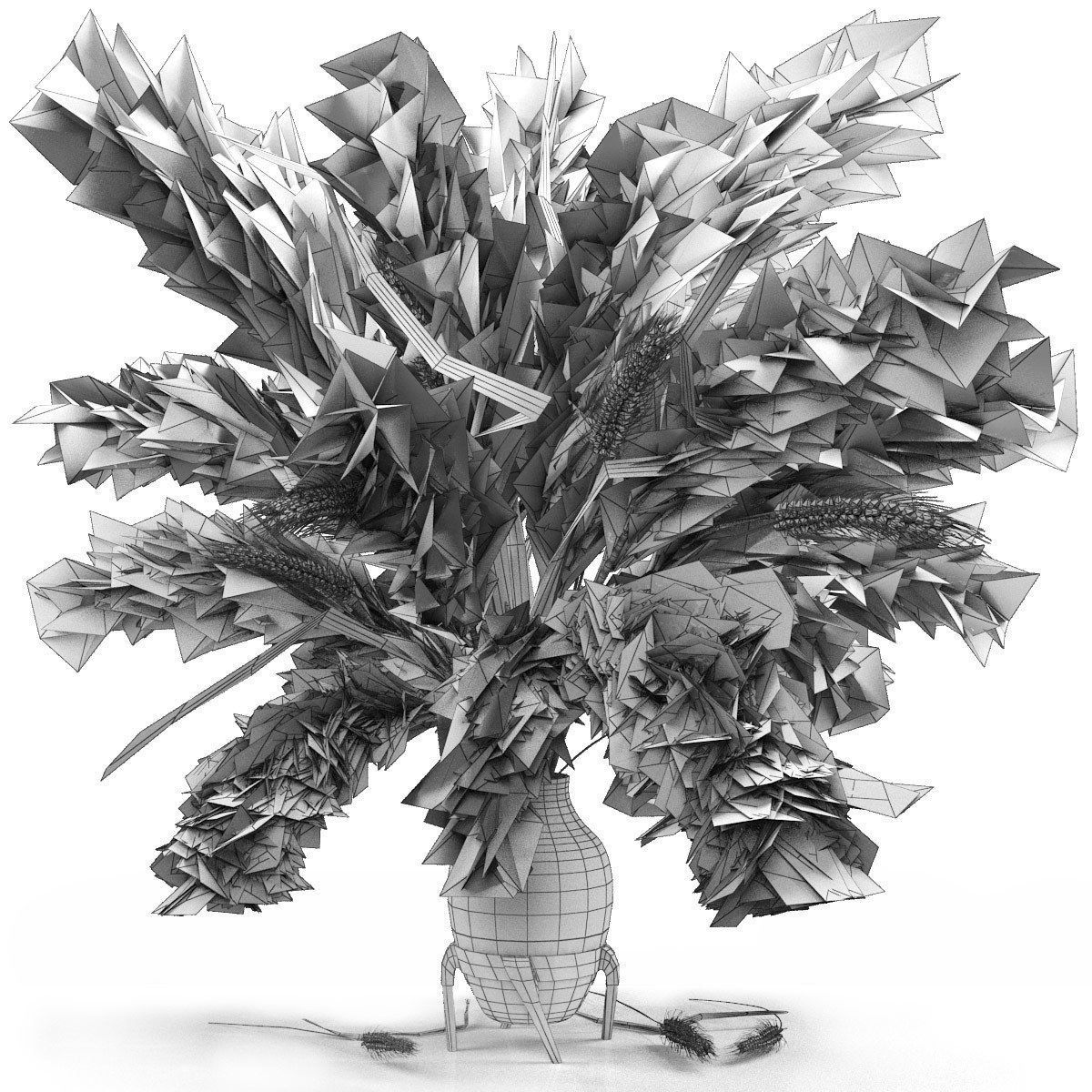 Vase of color pampas grass and Wheat 3D model_2