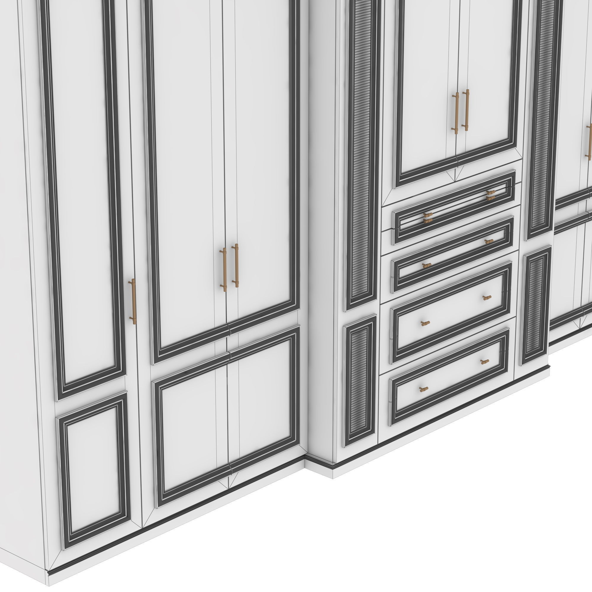 Wardrobe with drawers and doors 3D model_5