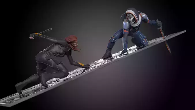 Black Widow vs Taskmaster Diorama 3D print model