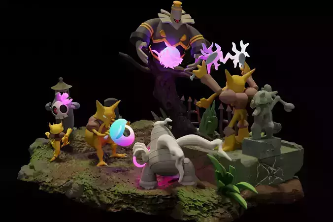 Pokemon battle diorama Ghost vs Psychic