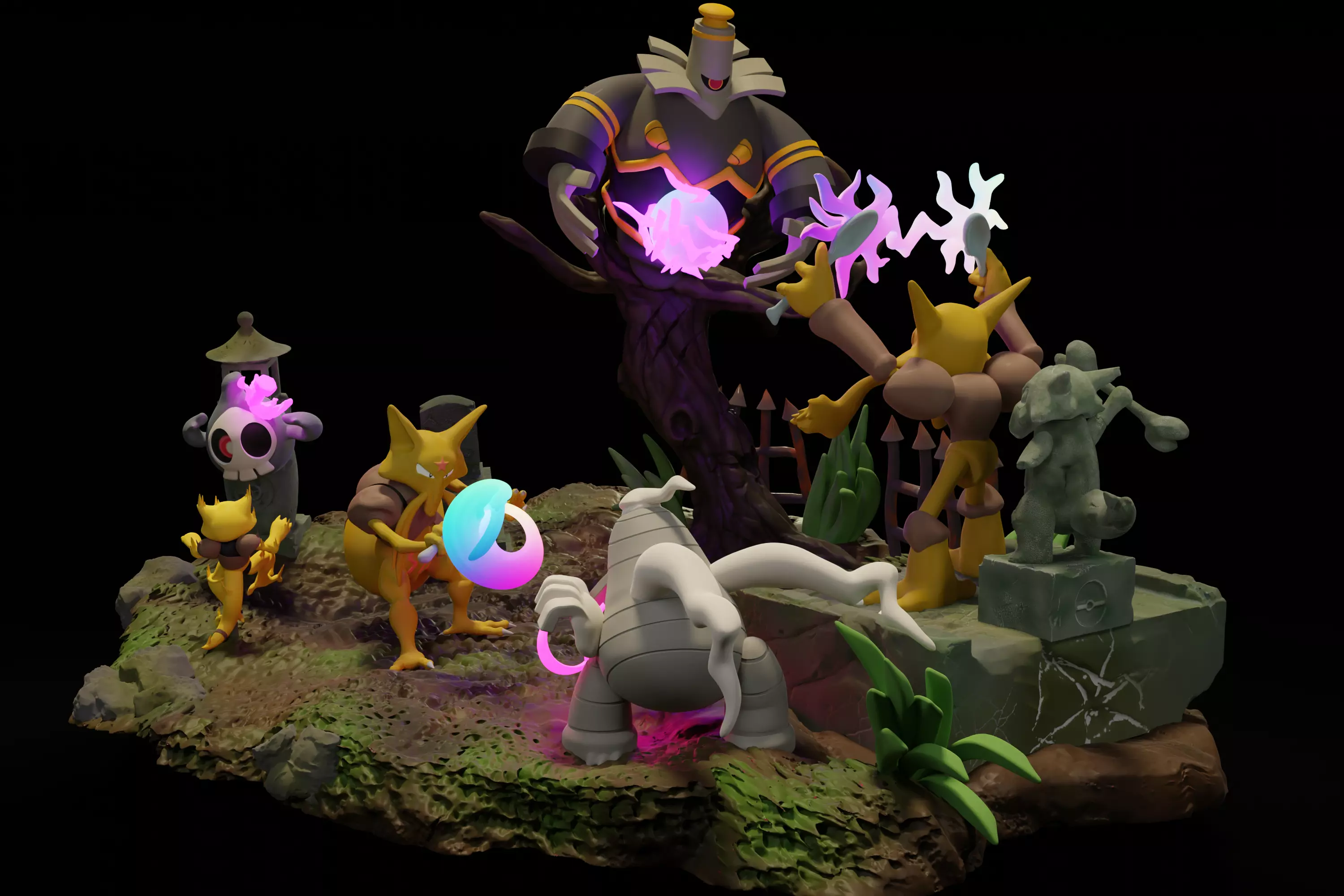 Pokemon battle diorama Ghost vs Psychic 3D print model_0