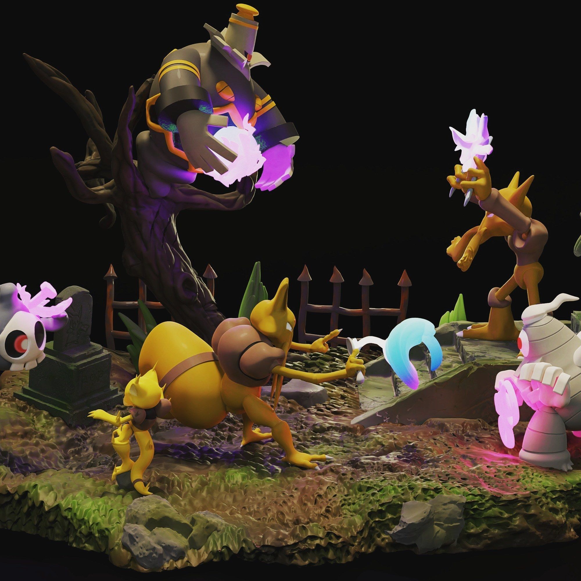 Pokemon battle diorama Ghost vs Psychic 3D print model_2
