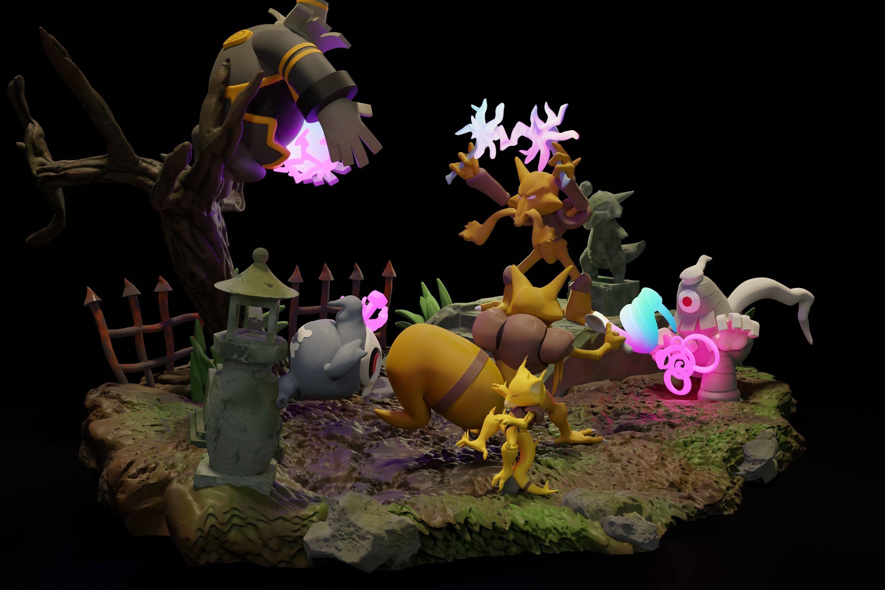 Pokemon battle diorama Ghost vs Psychic 3D print model_1