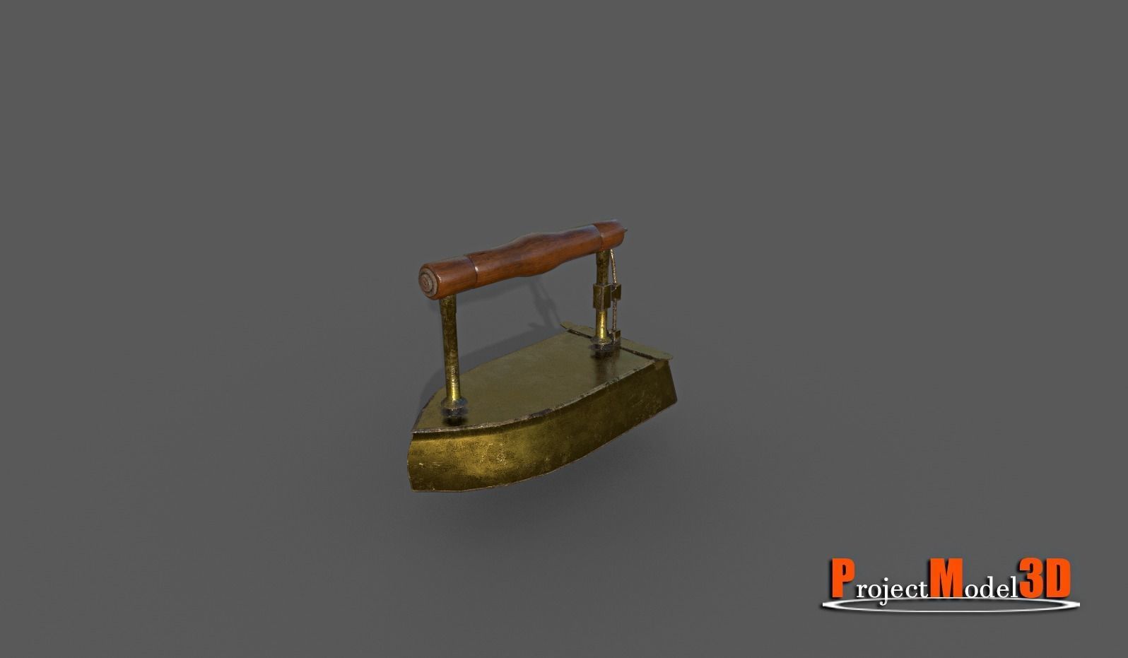 Old smoothing iron-Brass Low-poly 3D model_5