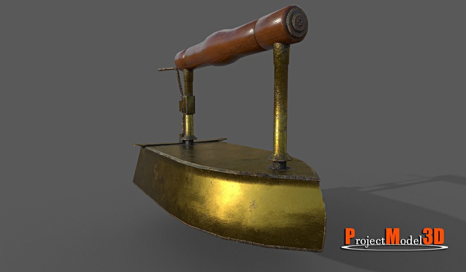 Old smoothing iron-Brass Low-poly 3D model_4