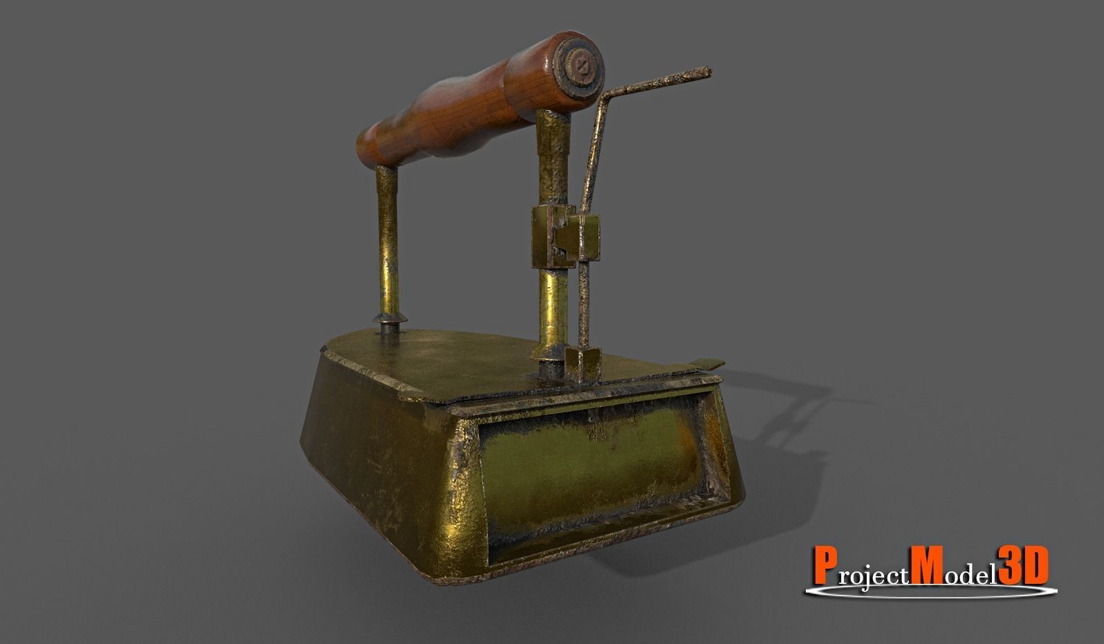 Old smoothing iron-Brass Low-poly 3D model_1