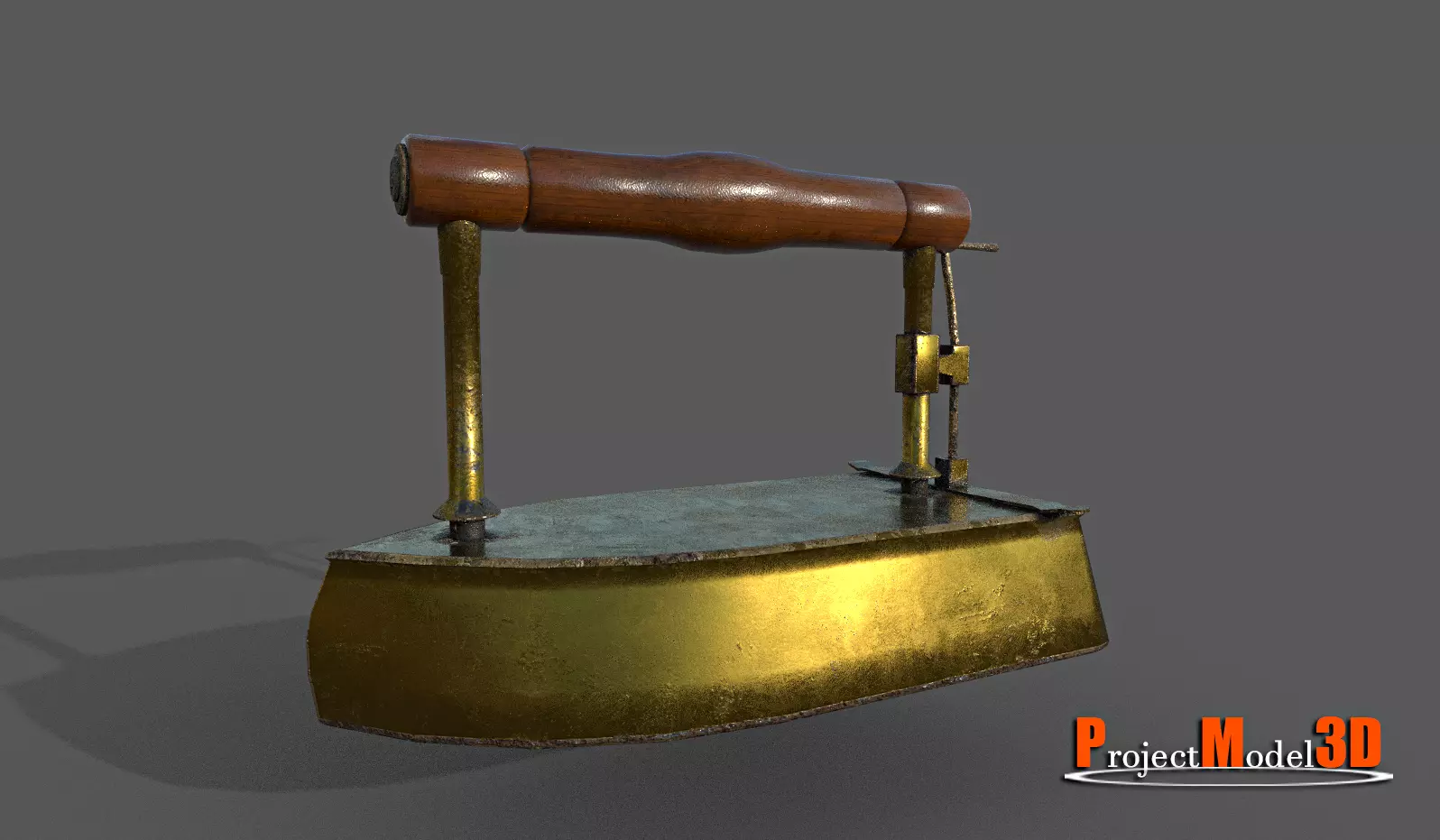 Old smoothing iron-Brass Low-poly 3D model_0