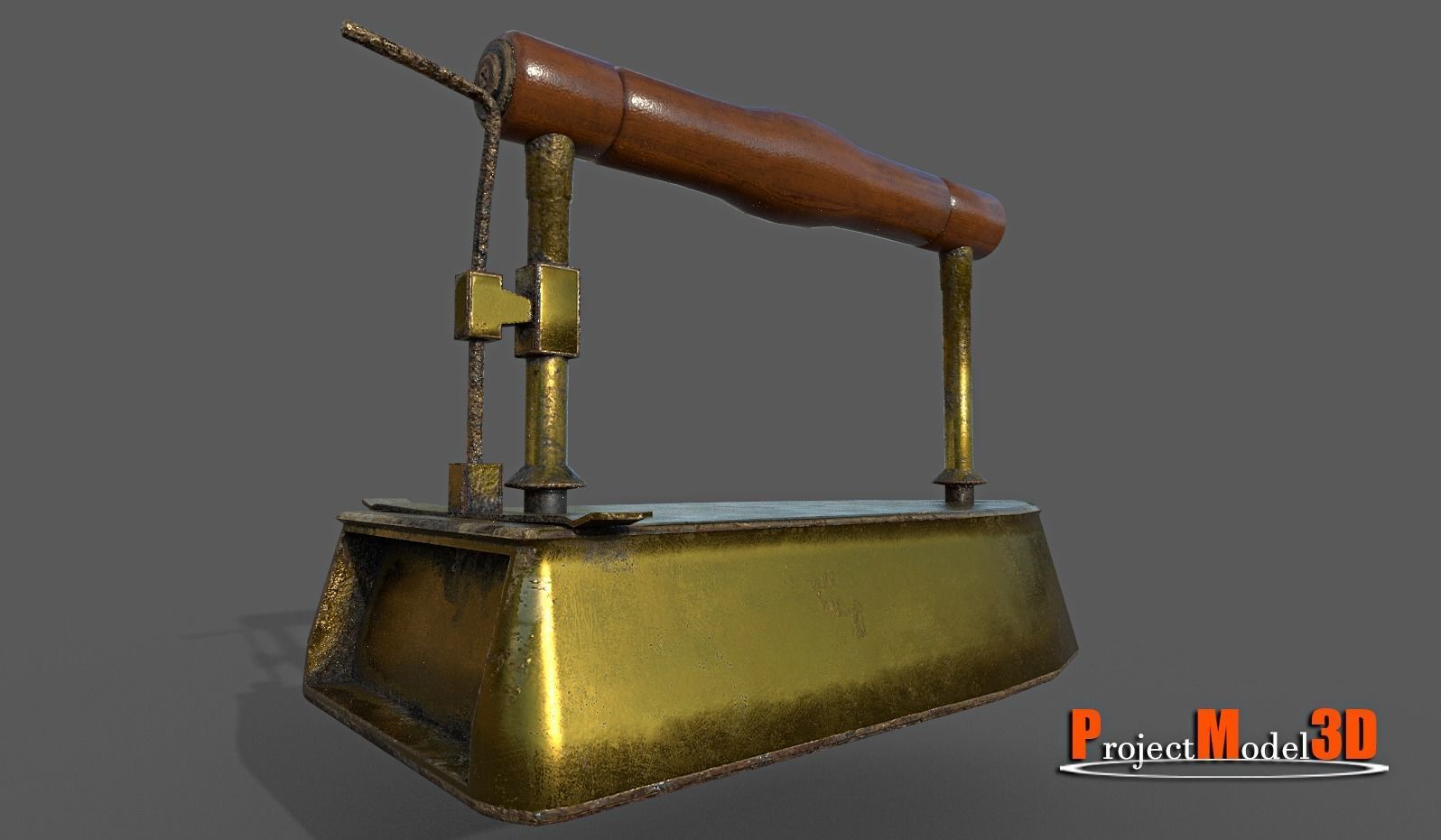 Old smoothing iron-Brass Low-poly 3D model_3