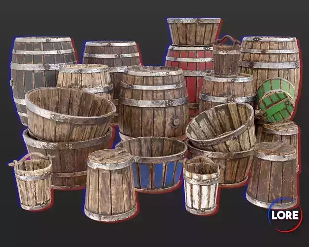 Medieval Containers Wooden Barrels 3D model