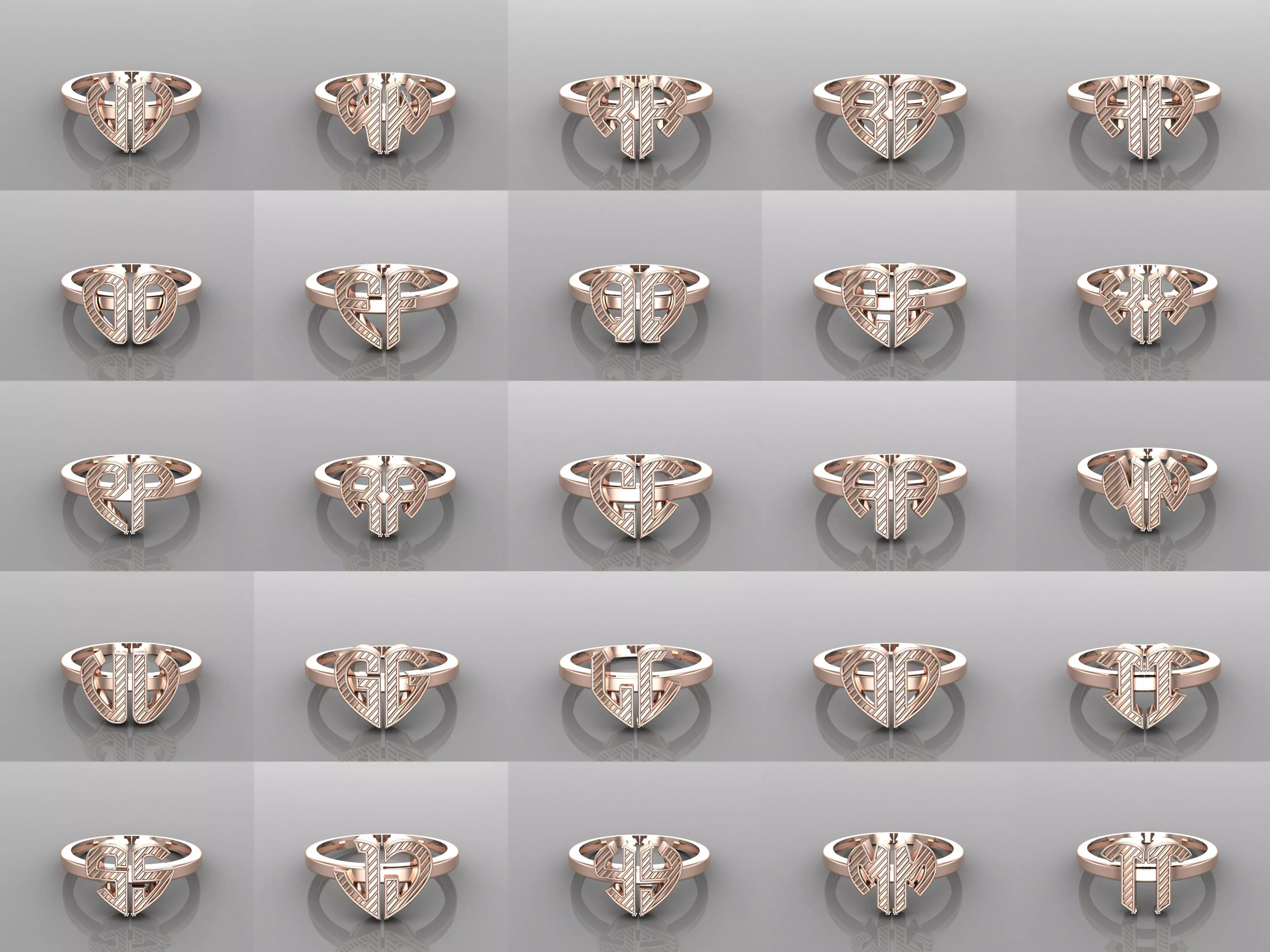 Alphabet Heart Ring STL 3D Model for Jewelry Design Free 3D print model