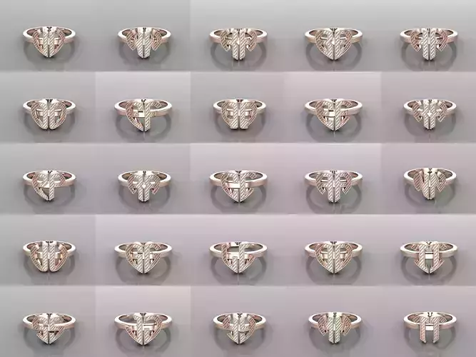 Alphabet Heart Ring STL 3D Model for Jewelry Design